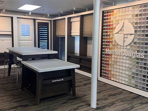 Showroom interior with several window covering displays